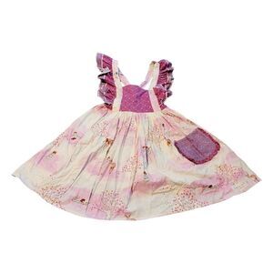 Cherry Blossom Forest Flutter Sleeve Whimsy Dress SZ 10 w/Rabbit Firefly Horse